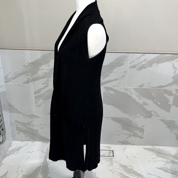 WILFRED DUNKIRK SWEATER M BLACK LONG KNIT OPEN CARDIGAN VEST ARITZIA - Picture 3 of 8